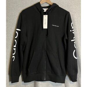 NEW Calvin Klein Jeans Men’s Size S Black Beauty Logo Spell Out Hoodie Full Zip